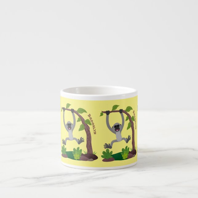 Cute happy gibbon ape cartoon illustration espresso cup (Front)
