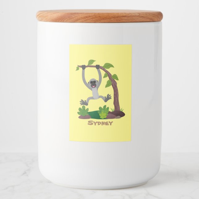 Cute happy gibbon ape cartoon illustration food label (Front)