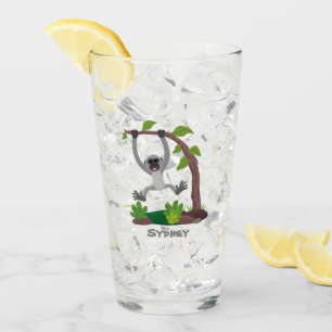 Cute happy gibbon ape cartoon illustration glass