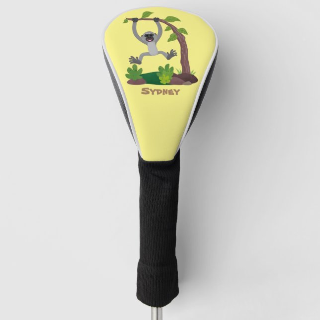 Cute happy gibbon ape cartoon illustration golf head cover (Front)