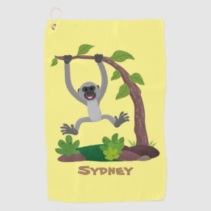 Cute happy gibbon ape cartoon illustration golf towel