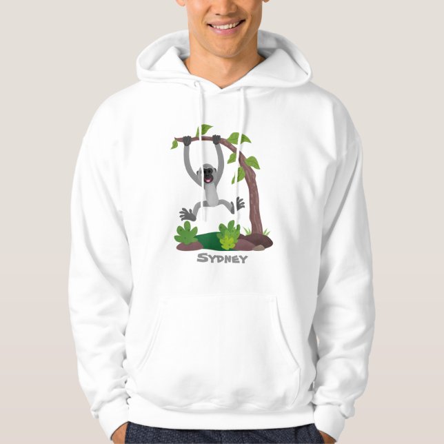Cute happy gibbon ape cartoon illustration hoodie (Front)