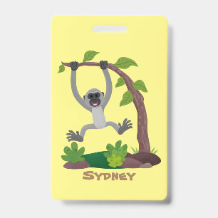 Cute happy gibbon ape cartoon illustration ID badge