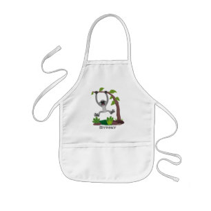 Cute happy gibbon ape cartoon illustration kids apron