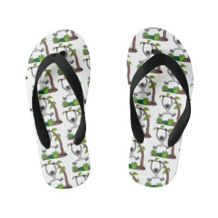 Cute happy gibbon ape cartoon illustration kid's thongs