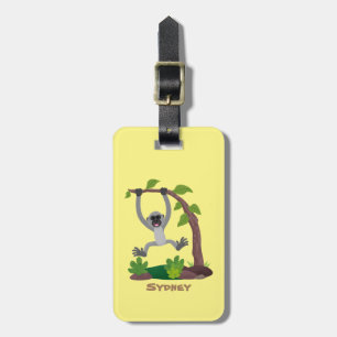 Cute happy gibbon ape cartoon illustration luggage tag