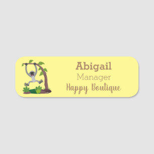Cute happy gibbon ape cartoon illustration name tag