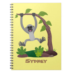 Cute happy gibbon ape cartoon illustration notebook