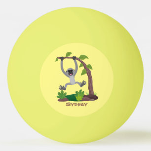 Cute happy gibbon ape cartoon illustration ping pong ball