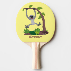 Cute happy gibbon ape cartoon illustration ping pong paddle