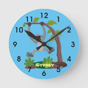 Cute happy gibbon ape cartoon illustration round c clock