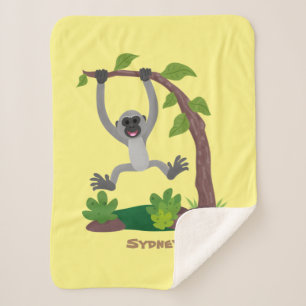 Cute happy gibbon ape cartoon illustration sherpa blanket