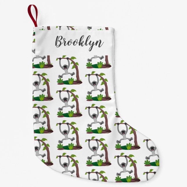 Cute happy gibbon ape cartoon illustration small christmas stocking (Front)