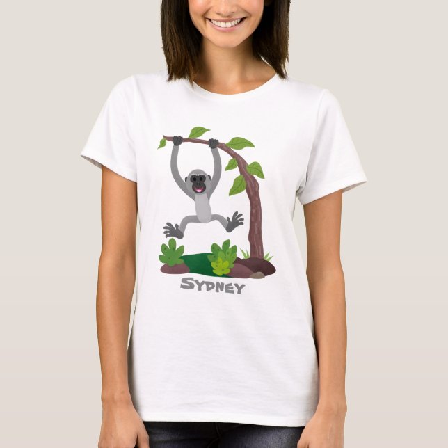 Cute happy gibbon ape cartoon illustration T-Shirt (Front)