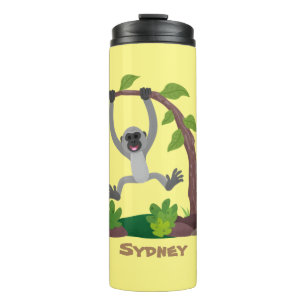 Cute happy gibbon ape cartoon illustration thermal tumbler