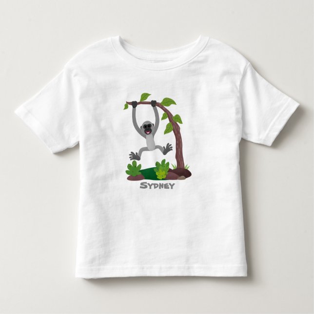 Cute happy gibbon ape cartoon illustration toddler T-Shirt (Front)