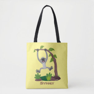 Cute happy gibbon ape cartoon illustration tote bag