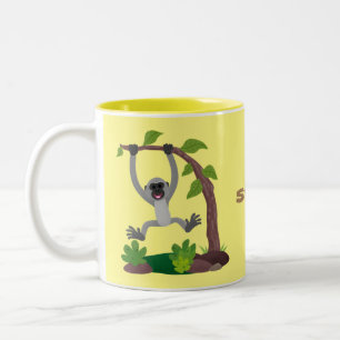 Cute happy gibbon ape cartoon illustration Two-Tone coffee mug