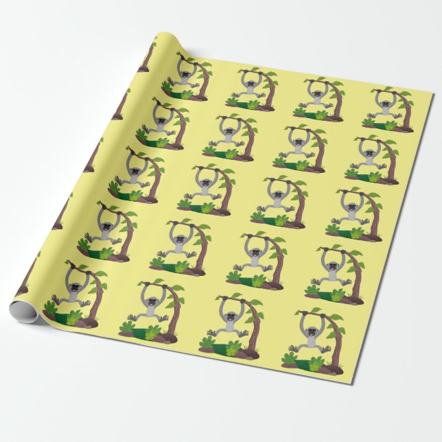 Cute happy gibbon ape cartoon illustration wrapping paper (Unrolled)