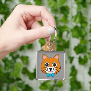 Cute Happy Ginger Cat with Papillon Key Ring