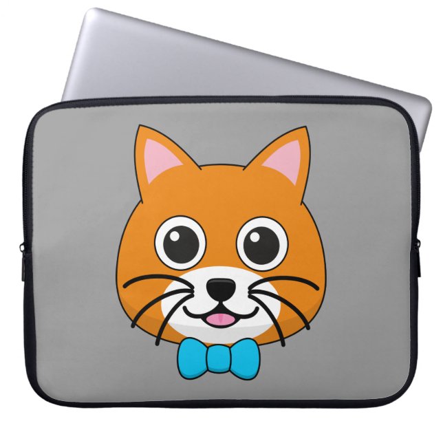 Cute Happy Ginger Cat with Papillon Laptop Sleeve (Front)