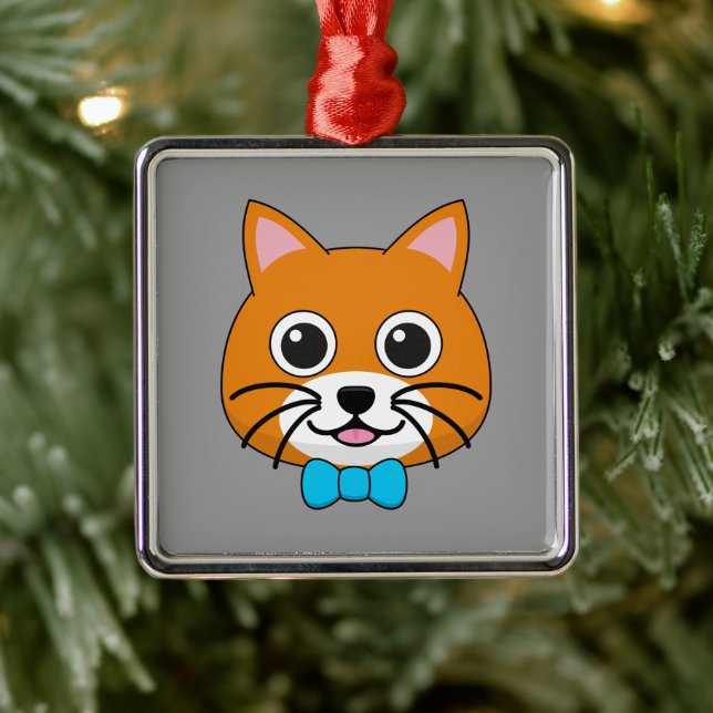 Cute Happy Ginger Cat with Papillon Metal Ornament (Tree)