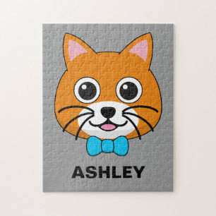 Cute Happy Ginger Cat with Papillon   Personalise Jigsaw Puzzle