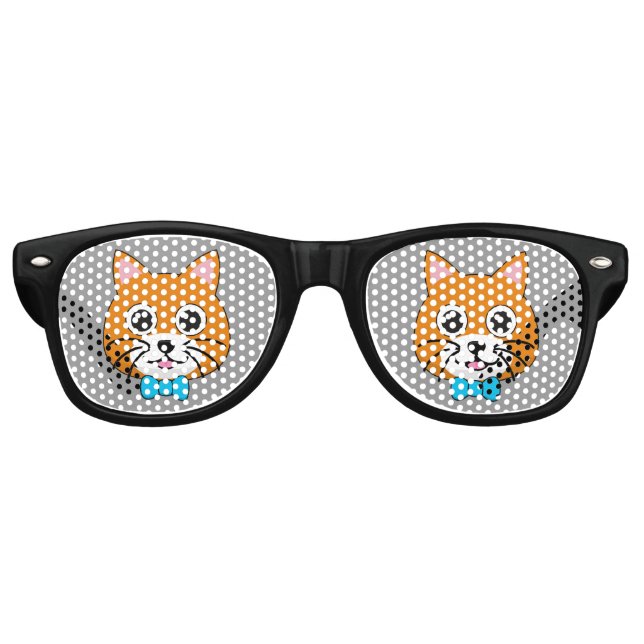 Cute Happy Ginger Cat with Papillon Retro Sunglasses (Front)
