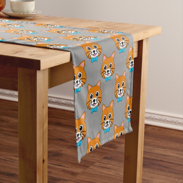 Cute Happy Ginger Cat with Papillon Short Table Runner (In Situ)
