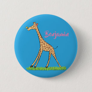 Cute happy giraffe with butterfly cartoon 6 cm round badge