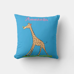 Cute happy giraffe with butterfly cartoon cushion