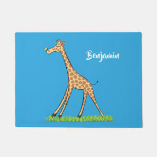 Cute happy giraffe with butterfly cartoon doormat