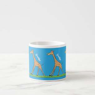 Cute happy giraffe with butterfly cartoon espresso cup