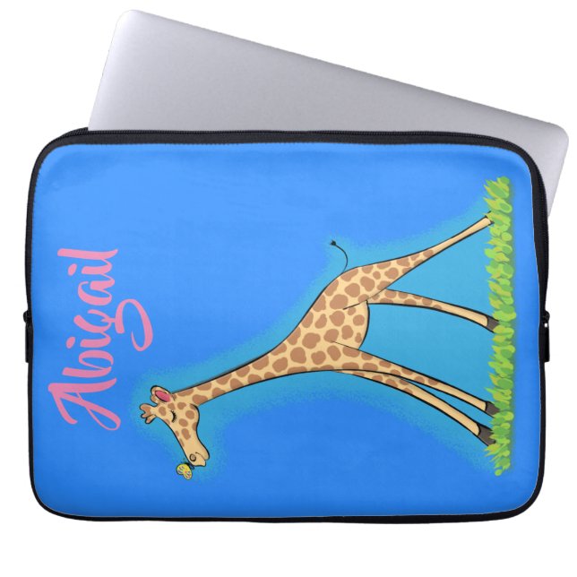 Cute happy giraffe with butterfly cartoon laptop sleeve (Front)