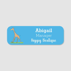 Cute happy giraffe with butterfly cartoon name tag