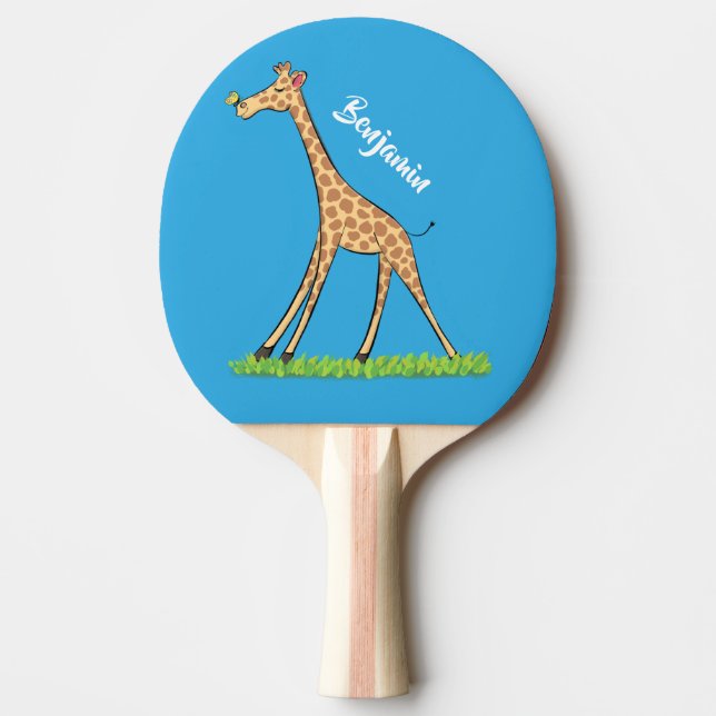 Cute happy giraffe with butterfly cartoon ping pong paddle (Front)