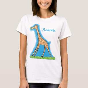 Cute happy giraffe with butterfly cartoon T-Shirt