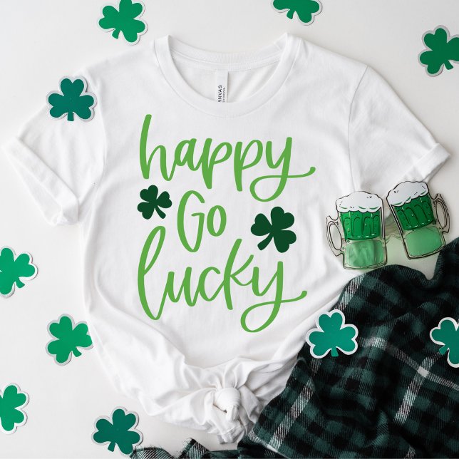 Cute Happy Go Lucky Green Typography T-Shirt (Creator Uploaded)