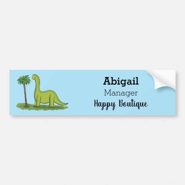 Cute happy green brontosaurus dinosaur cartoon  bumper sticker (Front)