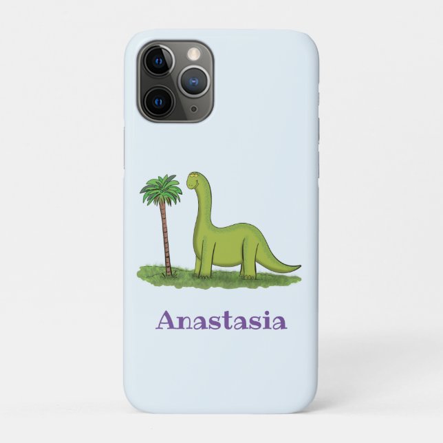 Cute happy green brontosaurus dinosaur cartoon Case-Mate iPhone case (Back)