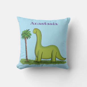 Cute happy green brontosaurus dinosaur cartoon cushion