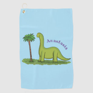 Cute happy green brontosaurus dinosaur cartoon golf towel