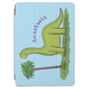 Cute happy green brontosaurus dinosaur cartoon iPad air cover