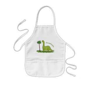 Cute happy green brontosaurus dinosaur cartoon kids apron