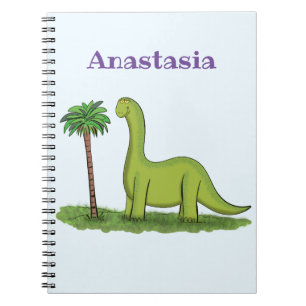 Cute happy green brontosaurus dinosaur cartoon notebook