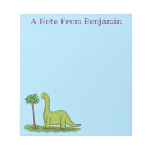 Cute happy green brontosaurus dinosaur cartoon notepad