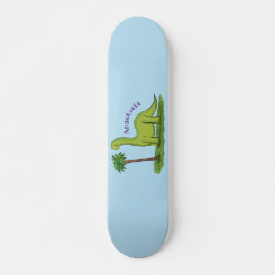 Cute happy green brontosaurus dinosaur cartoon skateboard