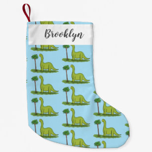 Cute happy green brontosaurus dinosaur cartoon small christmas stocking