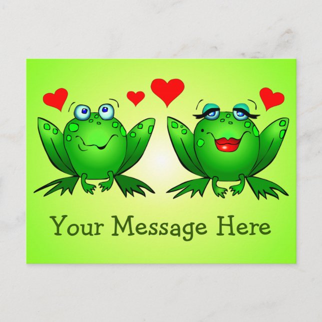 Cute Happy Green Cartoon Frogs Custom Message Postcard (Front)