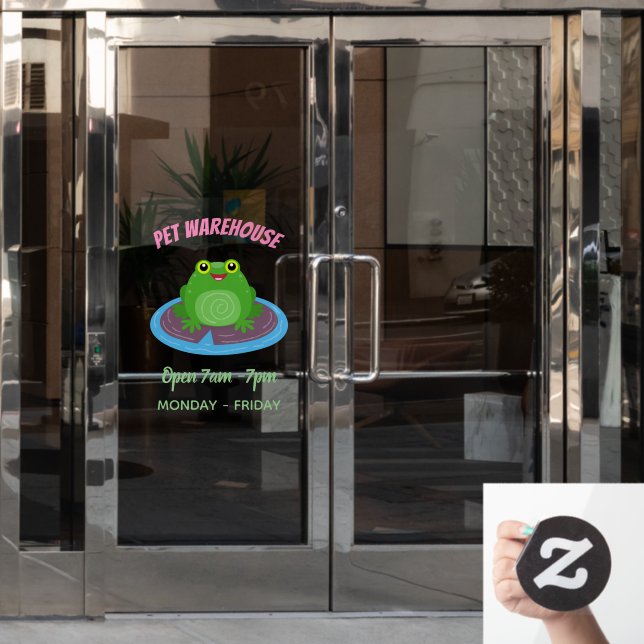Cute happy green frog cartoon illustration (Office Door)